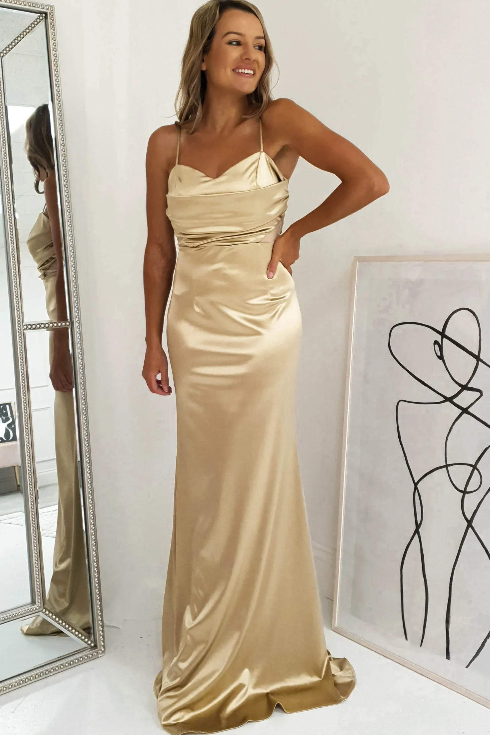 Discount Addison Satin Gown | Gold Lange Kleider|Maxikleider