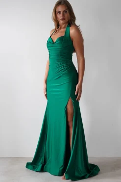 Fashion Adele Stretchy Halterneck Gown | Green Kleider Für Besondere Anlässe|Sommerkleider