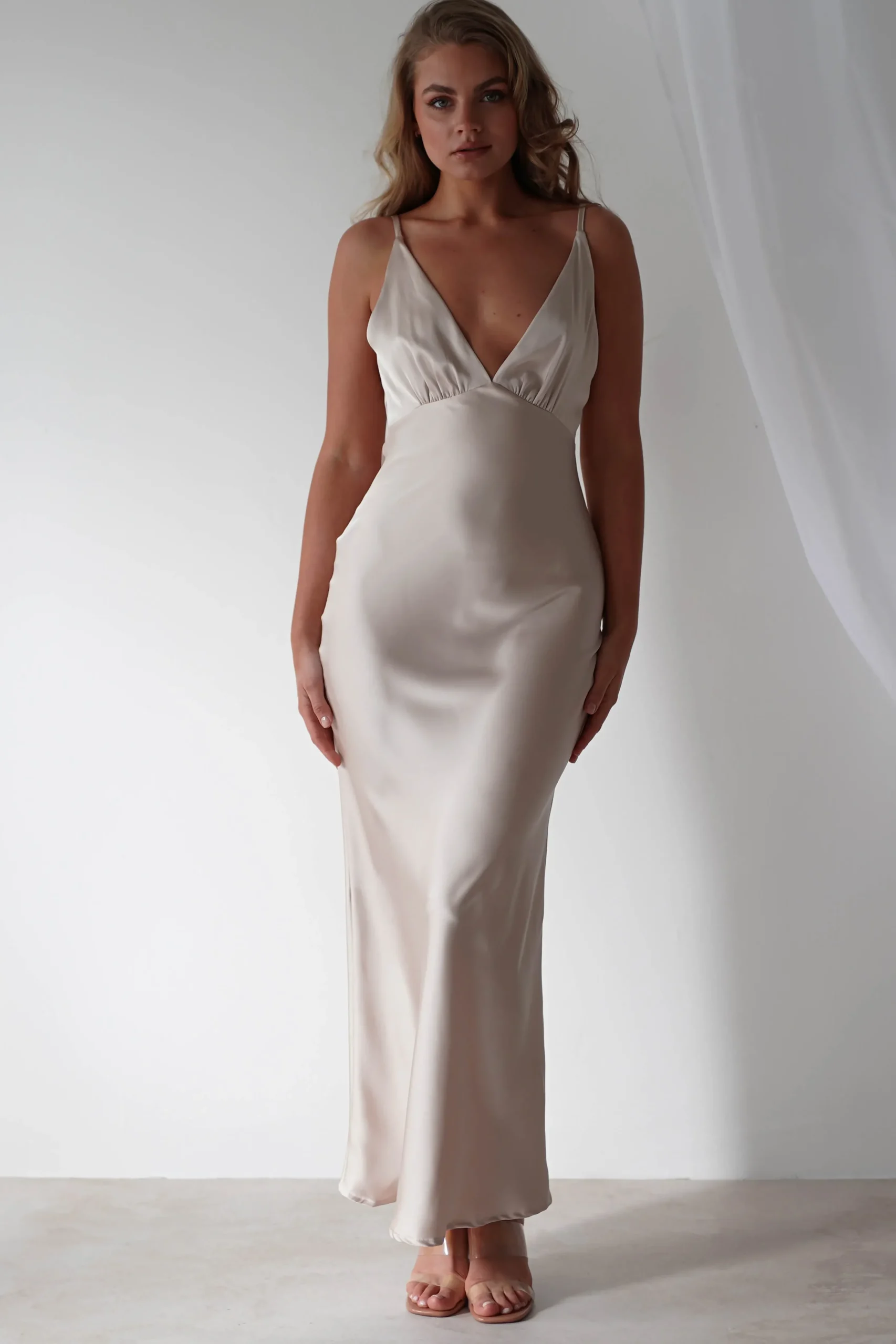 New Aimie Soft Satin Maxi Dress | Champagne Lange Kleider|Maxikleider