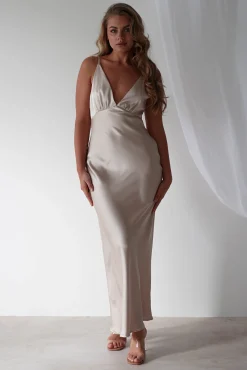 New Aimie Soft Satin Maxi Dress | Champagne Lange Kleider|Maxikleider
