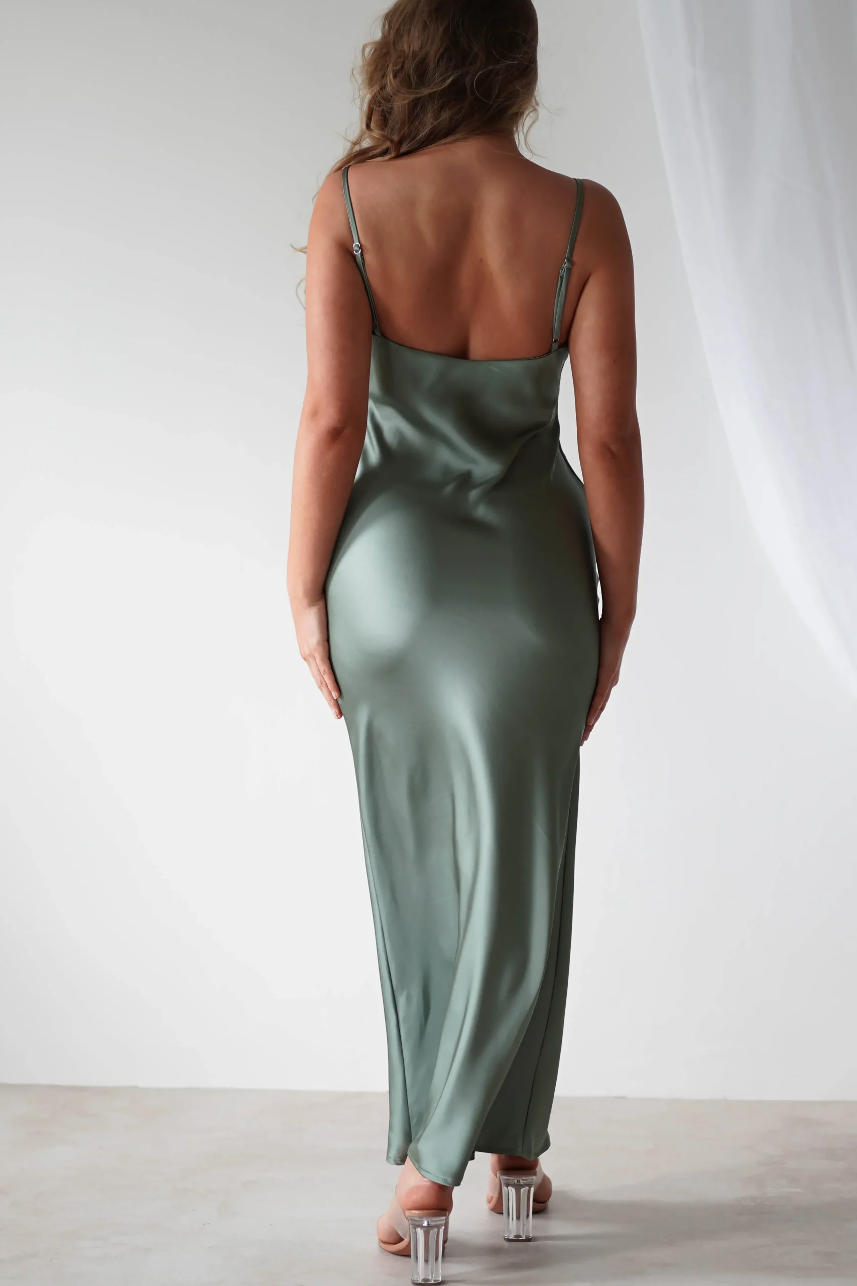 New Aimie Soft Satin Maxi Dress | Olive Lange Kleider|Maxikleider