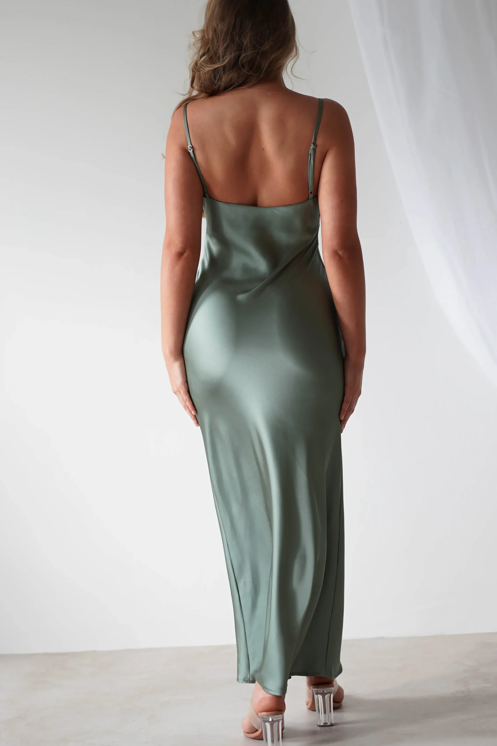 New Aimie Soft Satin Maxi Dress | Olive Lange Kleider|Maxikleider