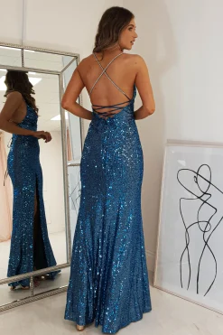 Best Alamour Sequin Luxe Gown | Lapis Blue Sommerkleider|Sommerkleider
