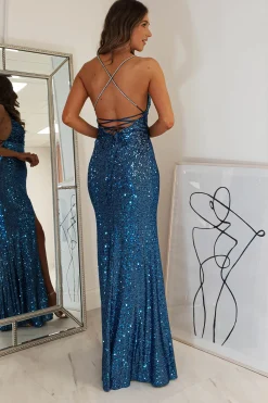 Best Alamour Sequin Luxe Gown | Lapis Blue Sommerkleider|Sommerkleider