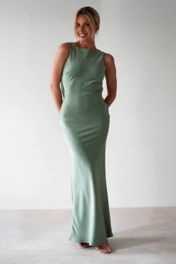 Outlet Alanna Soft Matte Satin Maxi Dress | Olive Lange Kleider|Maxikleider