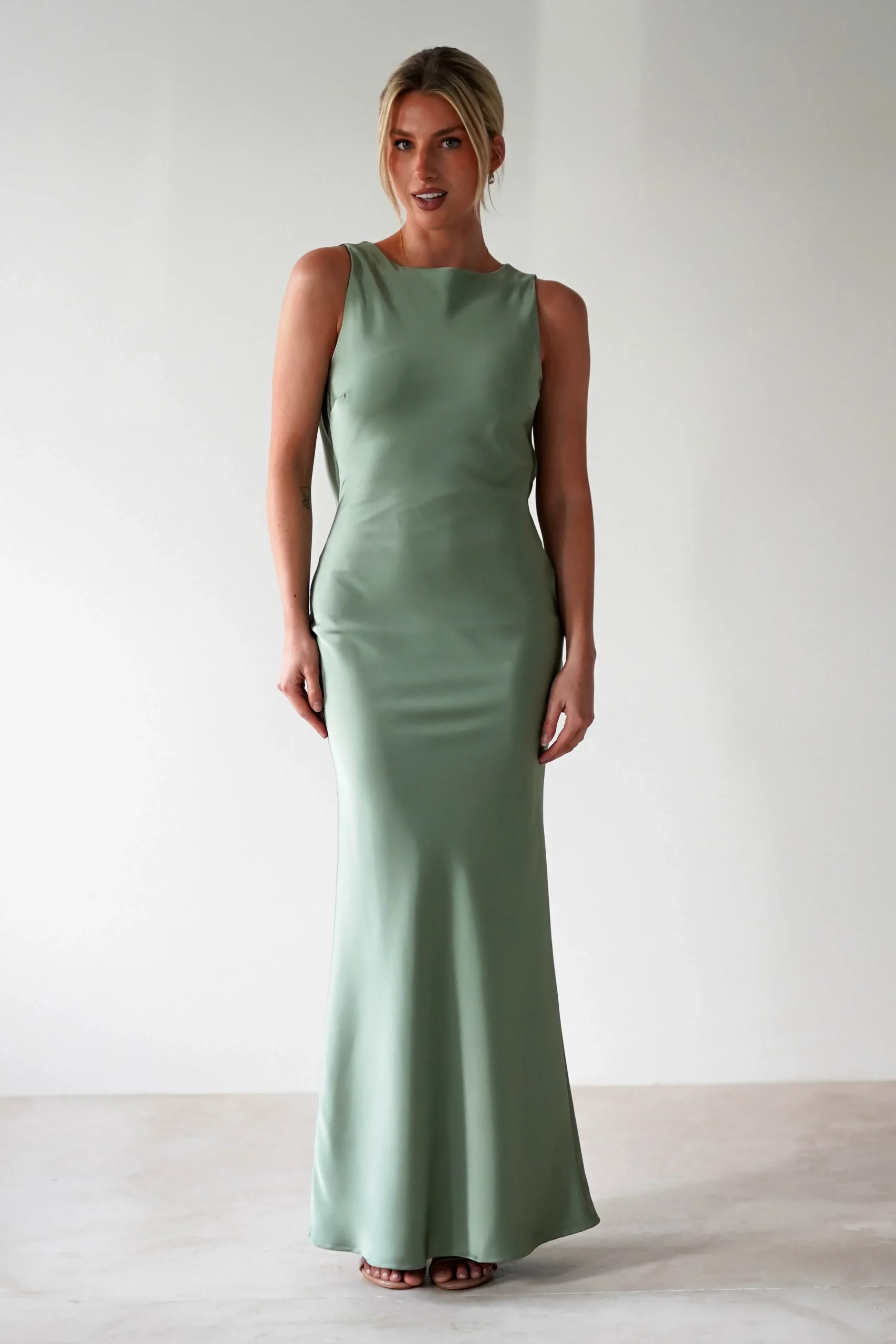 Outlet Alanna Soft Matte Satin Maxi Dress | Olive Lange Kleider|Maxikleider