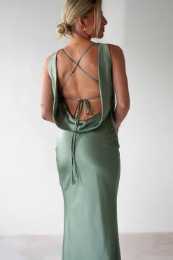 Outlet Alanna Soft Matte Satin Maxi Dress | Olive Lange Kleider|Maxikleider