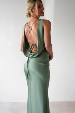 Outlet Alanna Soft Matte Satin Maxi Dress | Olive Lange Kleider|Maxikleider