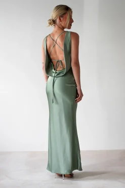 Outlet Alanna Soft Matte Satin Maxi Dress | Olive Lange Kleider|Maxikleider