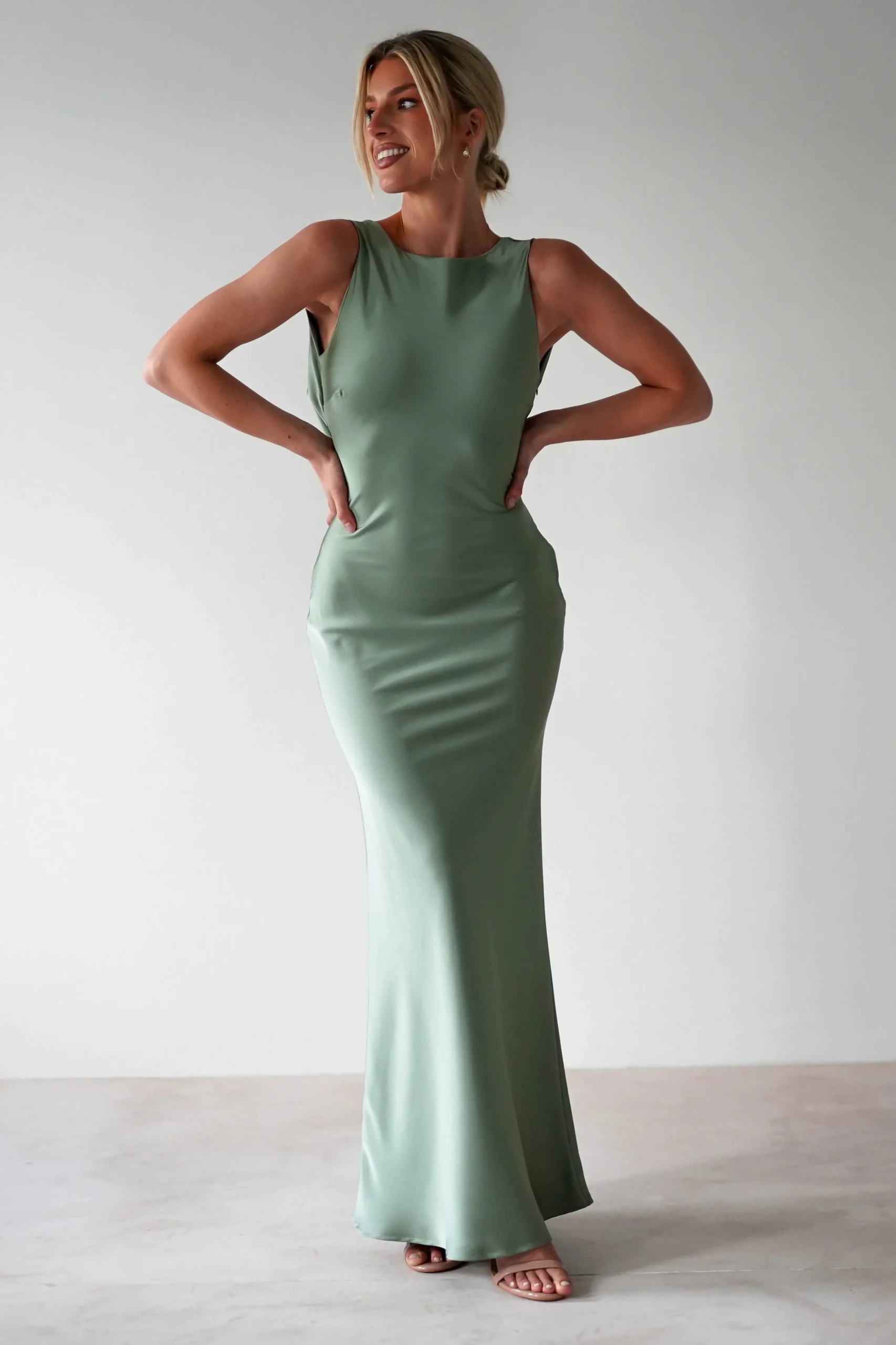 Outlet Alanna Soft Matte Satin Maxi Dress | Olive Lange Kleider|Maxikleider
