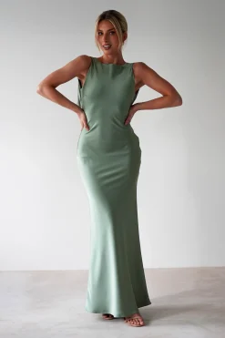 Outlet Alanna Soft Matte Satin Maxi Dress | Olive Lange Kleider|Maxikleider