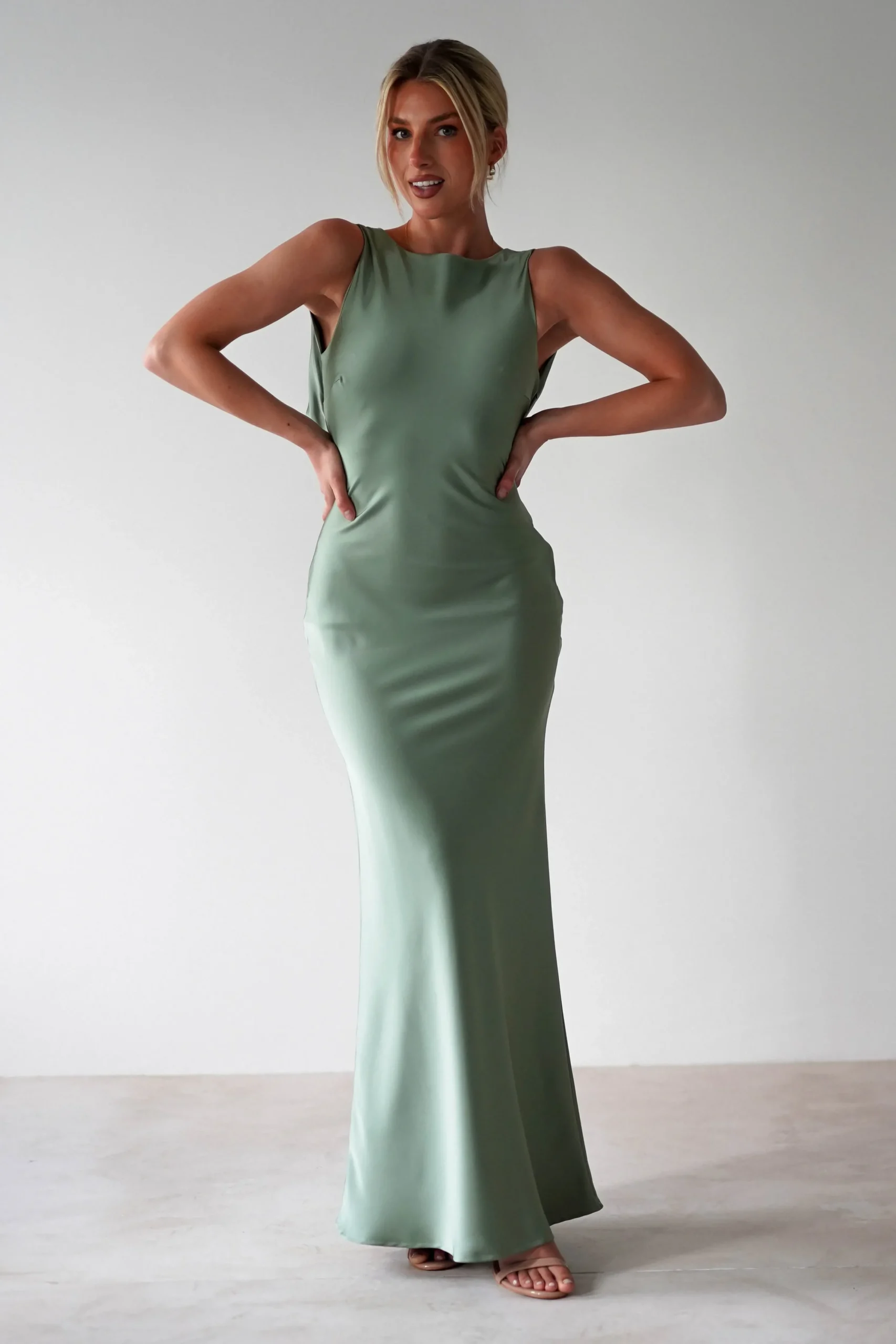 Outlet Alanna Soft Matte Satin Maxi Dress | Olive Lange Kleider|Maxikleider