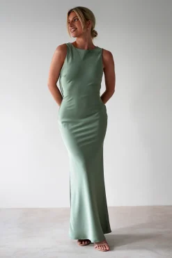 Outlet Alanna Soft Matte Satin Maxi Dress | Olive Lange Kleider|Maxikleider