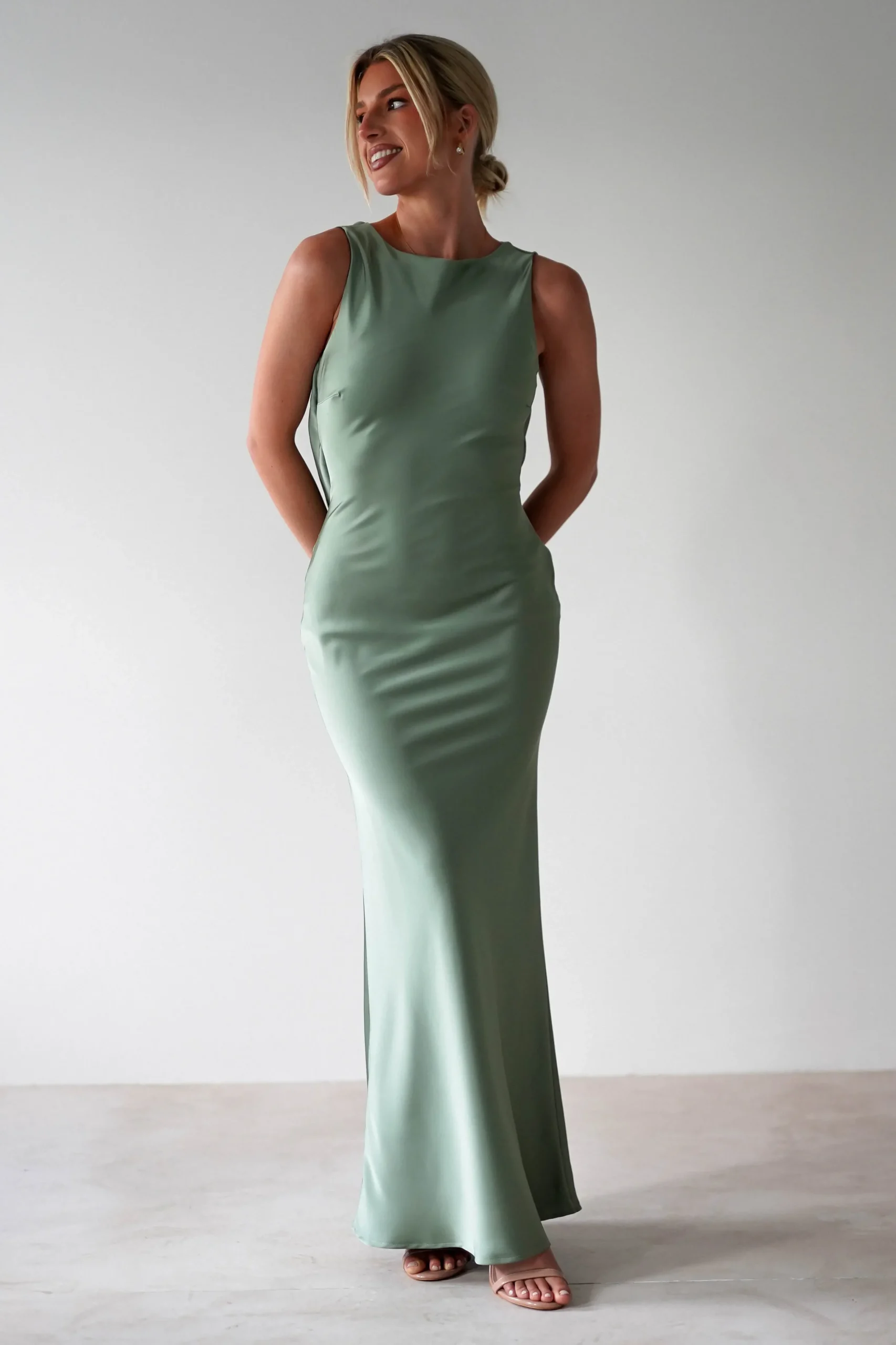 Outlet Alanna Soft Matte Satin Maxi Dress | Olive Lange Kleider|Maxikleider