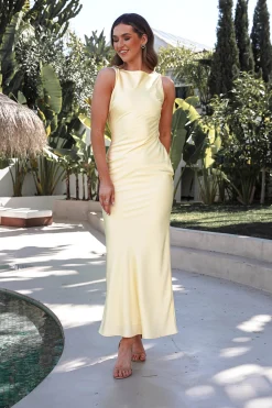 Sale Alanna Soft Matte Satin Maxi Dress | Yellow Lange Kleider|Maxikleider