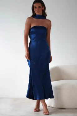 New Alice Soft Satin Maxi Dress | Navy Lange Kleider|Maxikleider