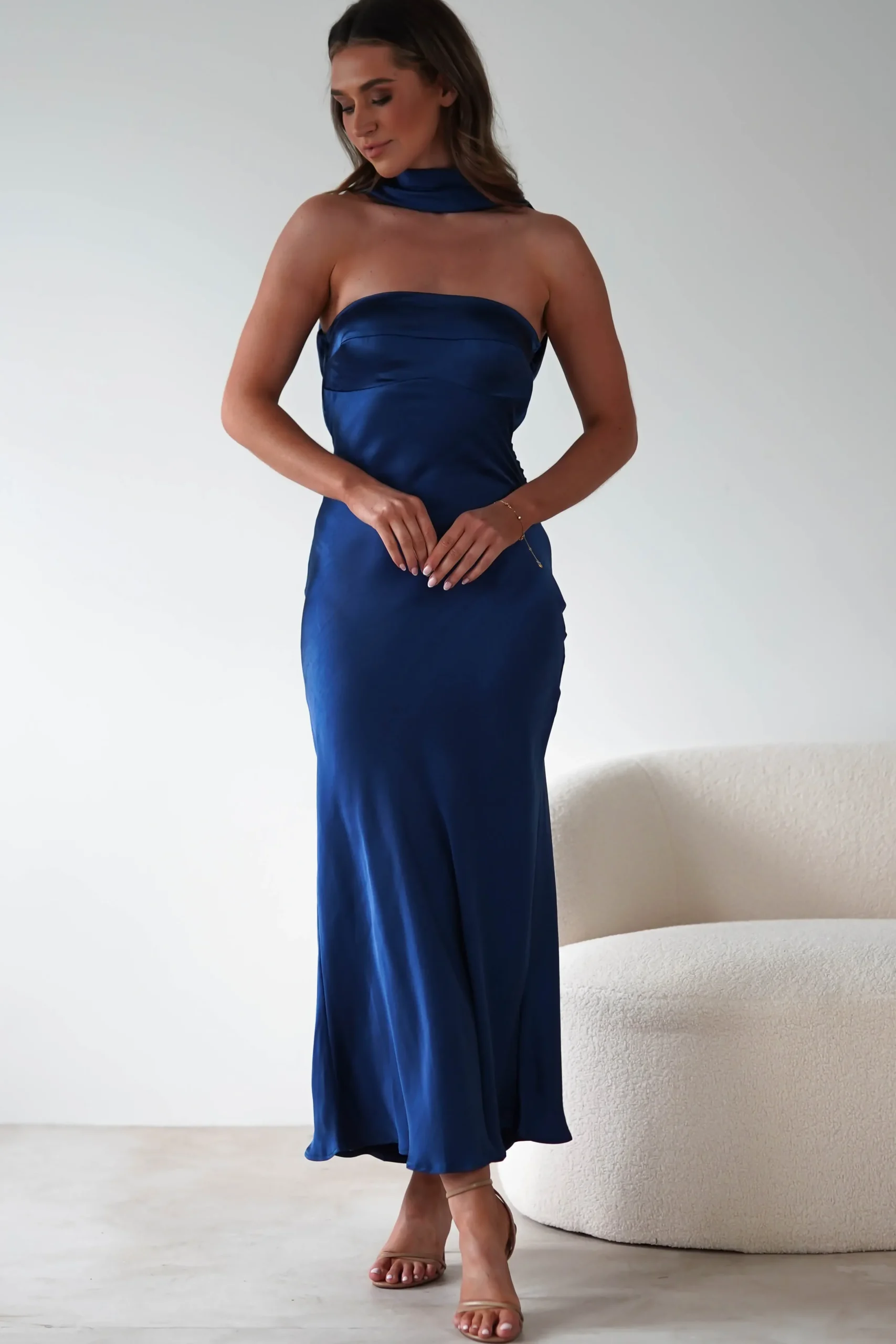 New Alice Soft Satin Maxi Dress | Navy Lange Kleider|Maxikleider