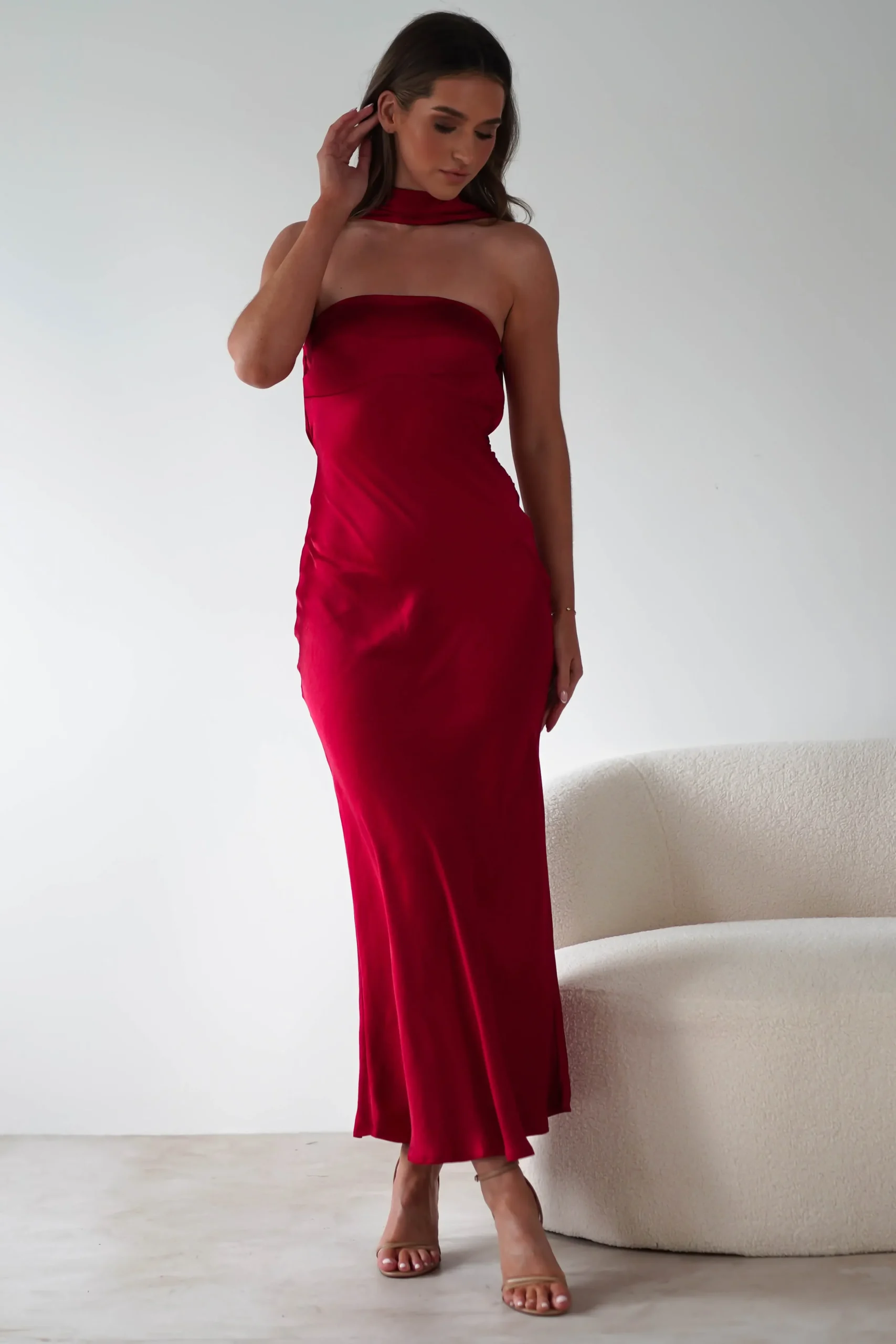 New Alice Soft Satin Maxi Dress | Dark Red Lange Kleider|Maxikleider