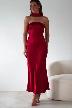 New Alice Soft Satin Maxi Dress | Dark Red Lange Kleider|Maxikleider