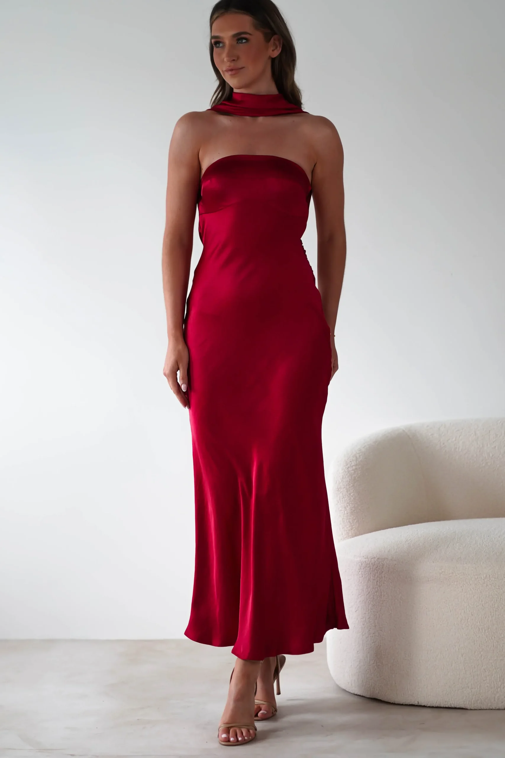 New Alice Soft Satin Maxi Dress | Dark Red Lange Kleider|Maxikleider