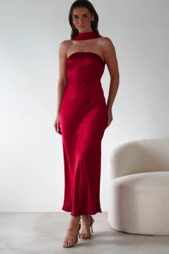 New Alice Soft Satin Maxi Dress | Dark Red Lange Kleider|Maxikleider