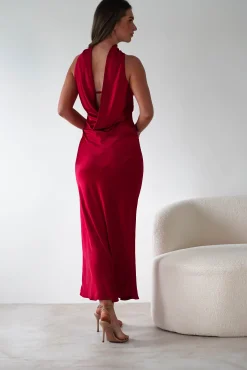 New Alice Soft Satin Maxi Dress | Dark Red Lange Kleider|Maxikleider