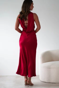 New Alice Soft Satin Maxi Dress | Dark Red Lange Kleider|Maxikleider