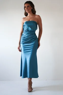 New Allegra Gathered Midaxi Dress | Robin Blue Lange Kleider|Maxikleider