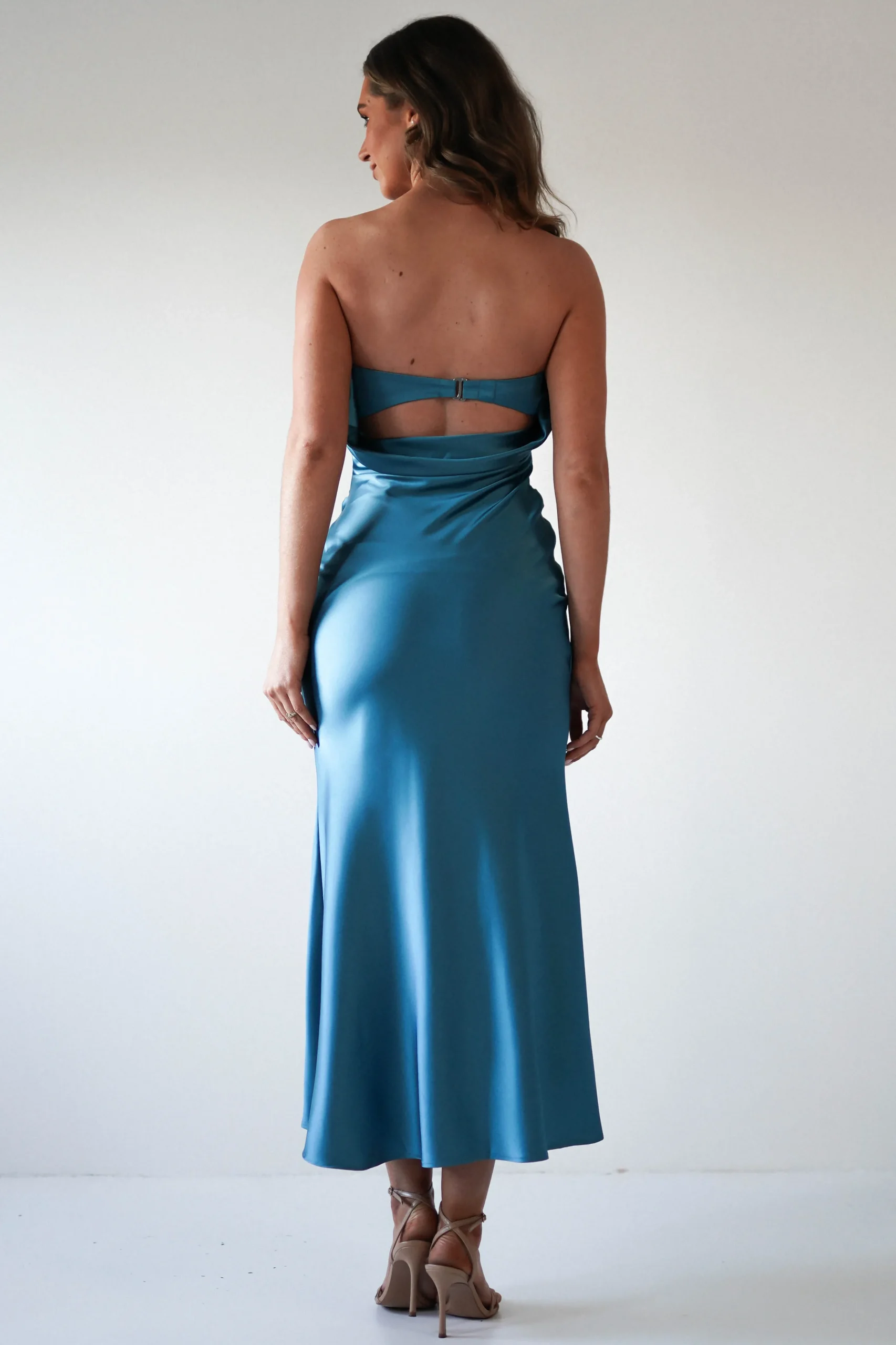 New Allegra Gathered Midaxi Dress | Robin Blue Lange Kleider|Maxikleider