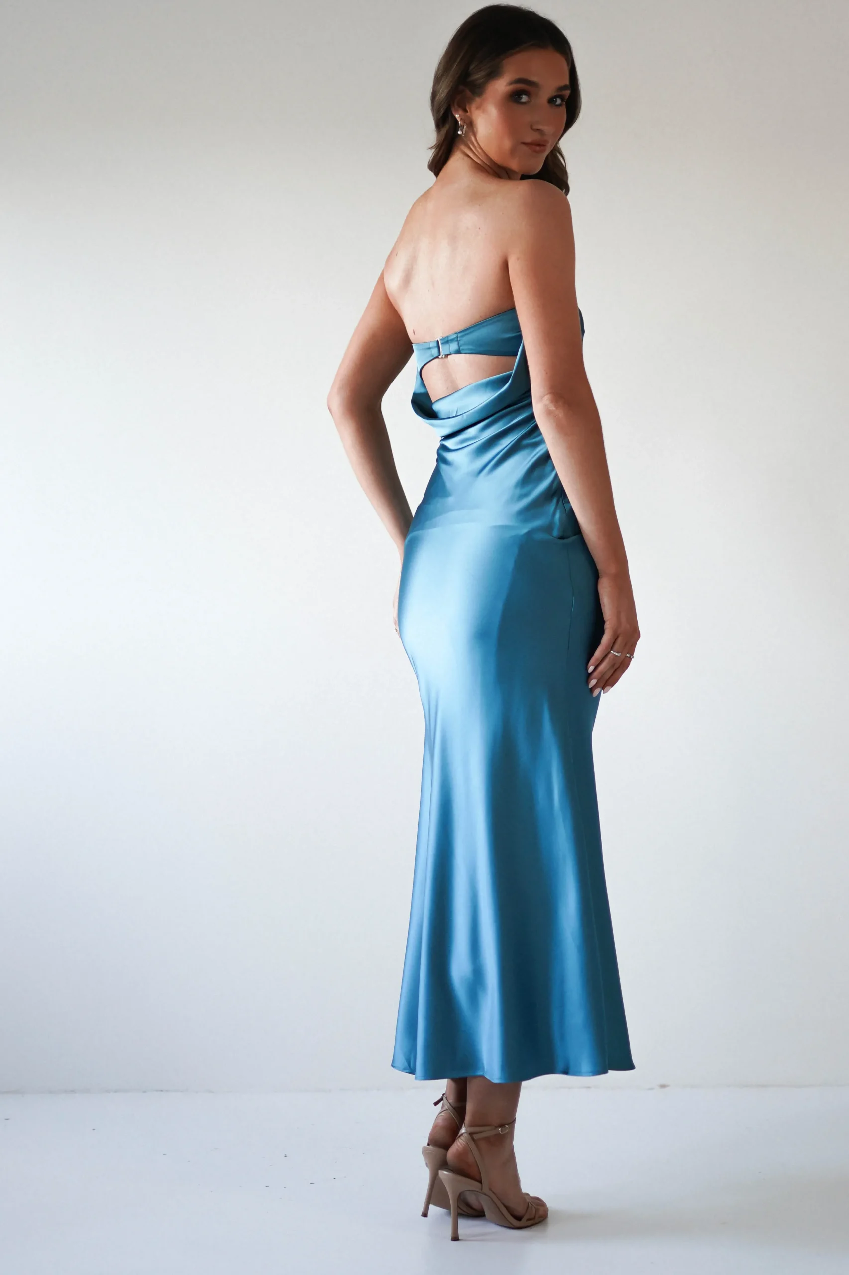 New Allegra Gathered Midaxi Dress | Robin Blue Lange Kleider|Maxikleider