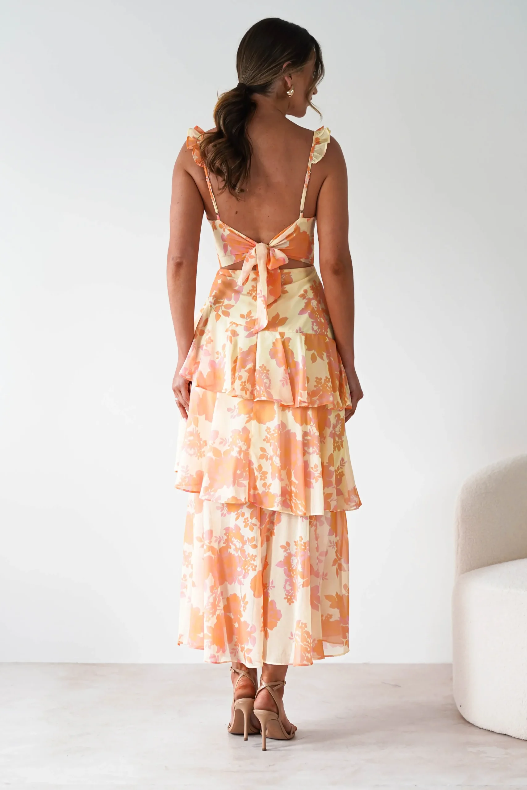Sale Allie Ruffle Floral Maxi Dress | Yellow/Peach Lange Kleider|Maxikleider
