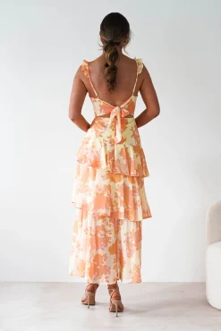 Sale Allie Ruffle Floral Maxi Dress | Yellow/Peach Lange Kleider|Maxikleider