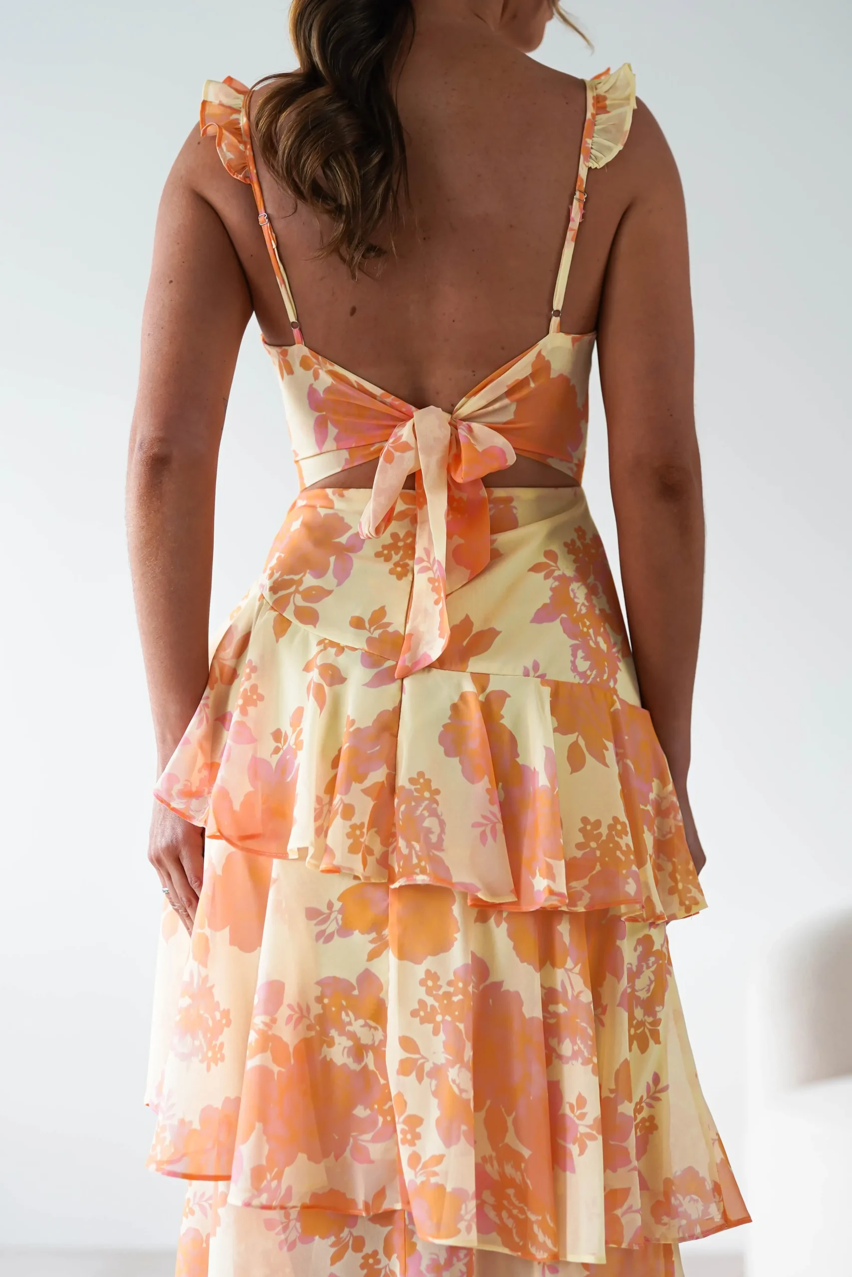 Sale Allie Ruffle Floral Maxi Dress | Yellow/Peach Lange Kleider|Maxikleider