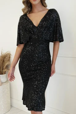 New Alvara Sequin Midi Dress | Black Sommerkleider|Sommerkleider