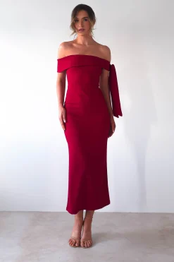 Hot Amalthea Off the Shoulder Midaxi | Dark Red Lange Kleider|Maxikleider