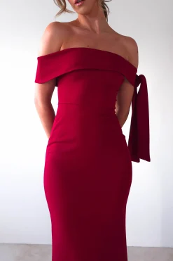 Hot Amalthea Off the Shoulder Midaxi | Dark Red Lange Kleider|Maxikleider