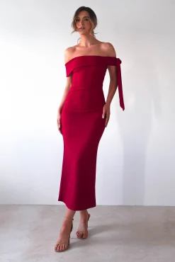 Hot Amalthea Off the Shoulder Midaxi | Dark Red Lange Kleider|Maxikleider