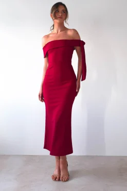Hot Amalthea Off the Shoulder Midaxi | Dark Red Lange Kleider|Maxikleider