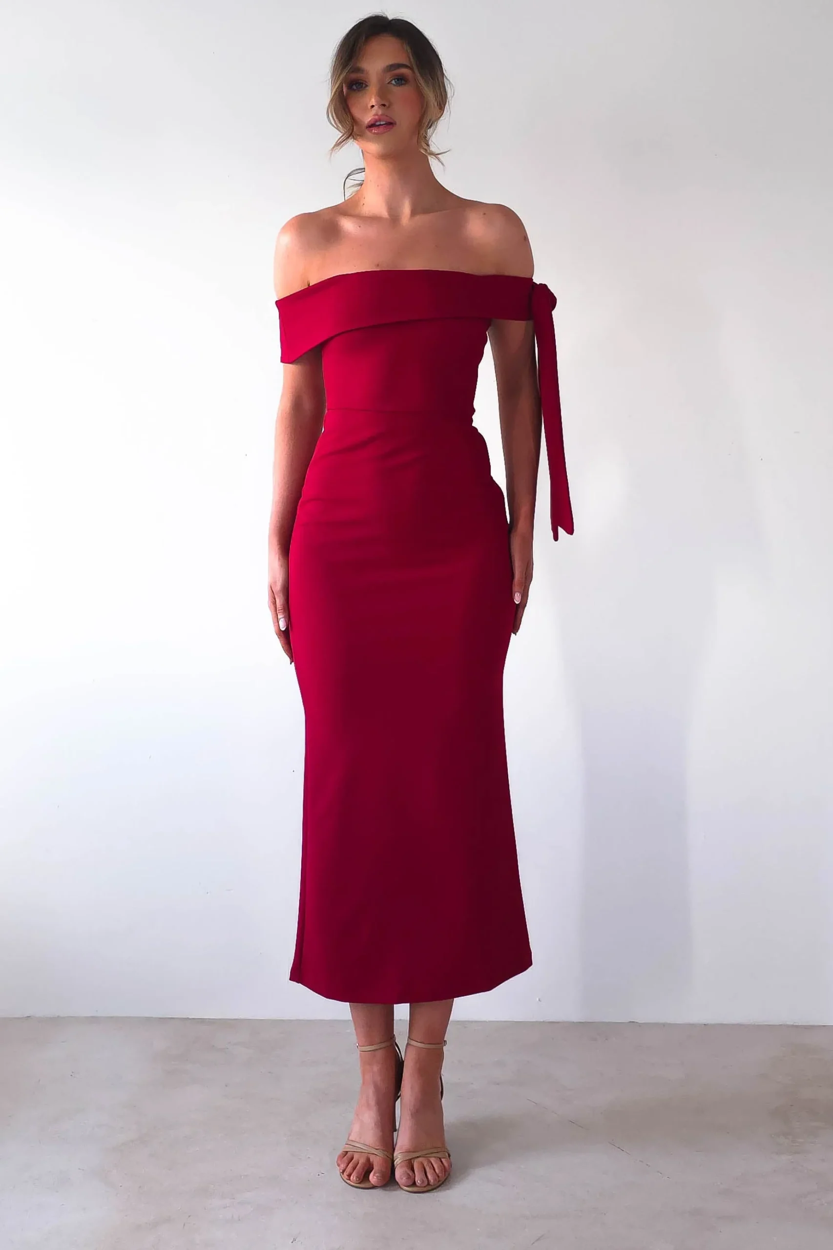 Hot Amalthea Off the Shoulder Midaxi | Dark Red Lange Kleider|Maxikleider