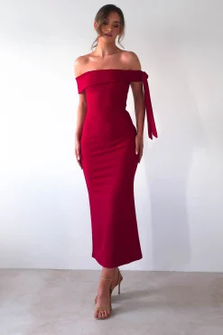 Hot Amalthea Off the Shoulder Midaxi | Dark Red Lange Kleider|Maxikleider