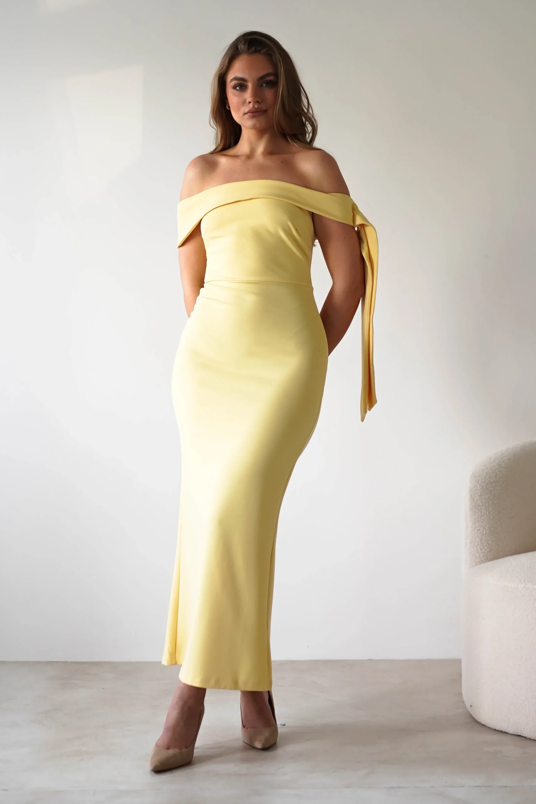 Outlet Amalthea Off the Shoulder Midaxi | Yellow Lange Kleider|Maxikleider