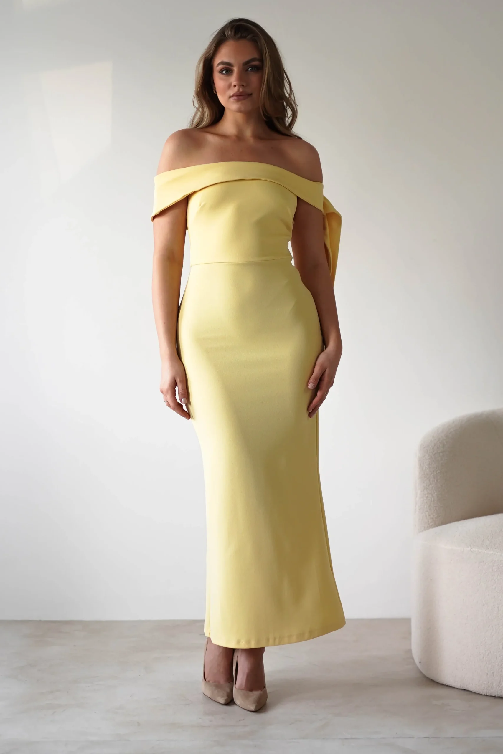 Outlet Amalthea Off the Shoulder Midaxi | Yellow Lange Kleider|Maxikleider