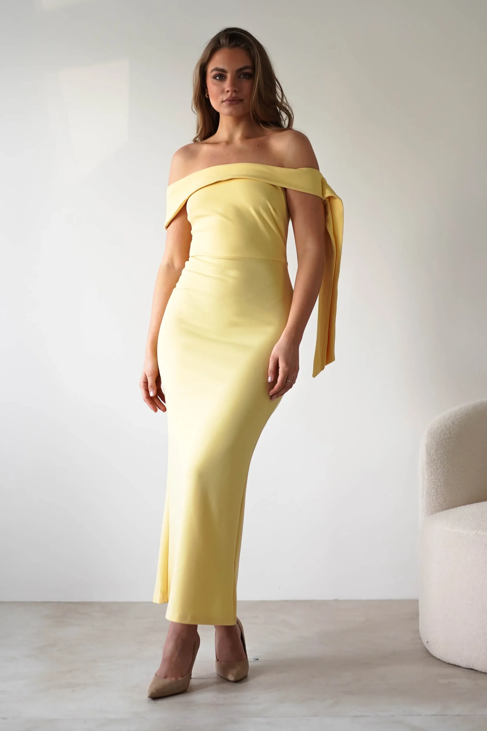 Outlet Amalthea Off the Shoulder Midaxi | Yellow Lange Kleider|Maxikleider
