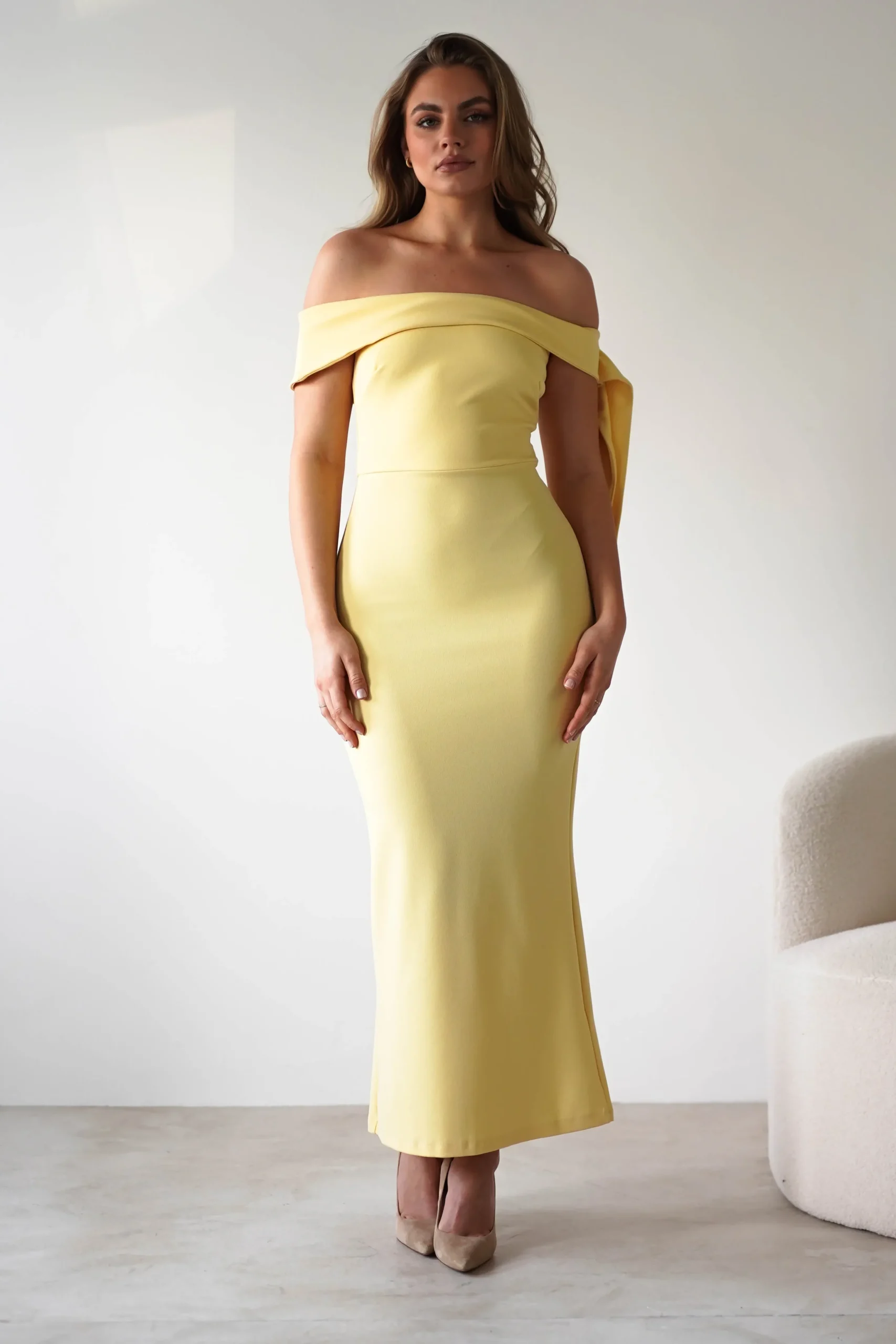 Outlet Amalthea Off the Shoulder Midaxi | Yellow Lange Kleider|Maxikleider