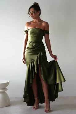 New Amaretta Soft Satin Maxi Dress | Olive Lange Kleider|Maxikleider