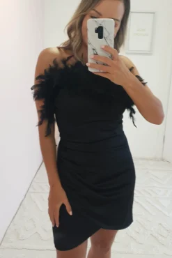Online Amaya Faux Feather Detail Mini Dress | Black Kleider In Minilänge|Minikleider
