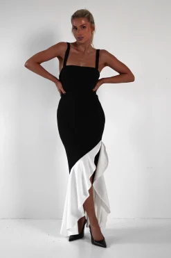 Fashion Amelia Contrast Maxi Dress | Black/White Lange Kleider|Maxikleider