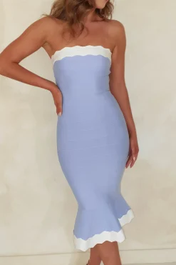 New Angelina Bandage Bodycon Midi Dress | Blue Mittellange Kleider|Midi-kleider