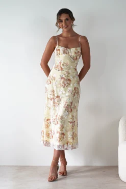 Discount Annabelle Floral Print Midaxi Dress | Yellow Lange Kleider|Maxikleider