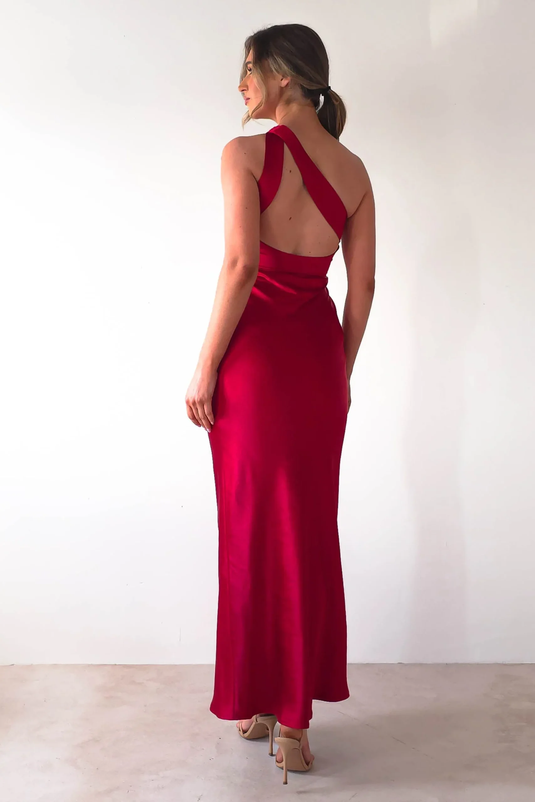Online Ashlee Soft Satin One Shoulder Maxi Dress | Red Lange Kleider|Maxikleider